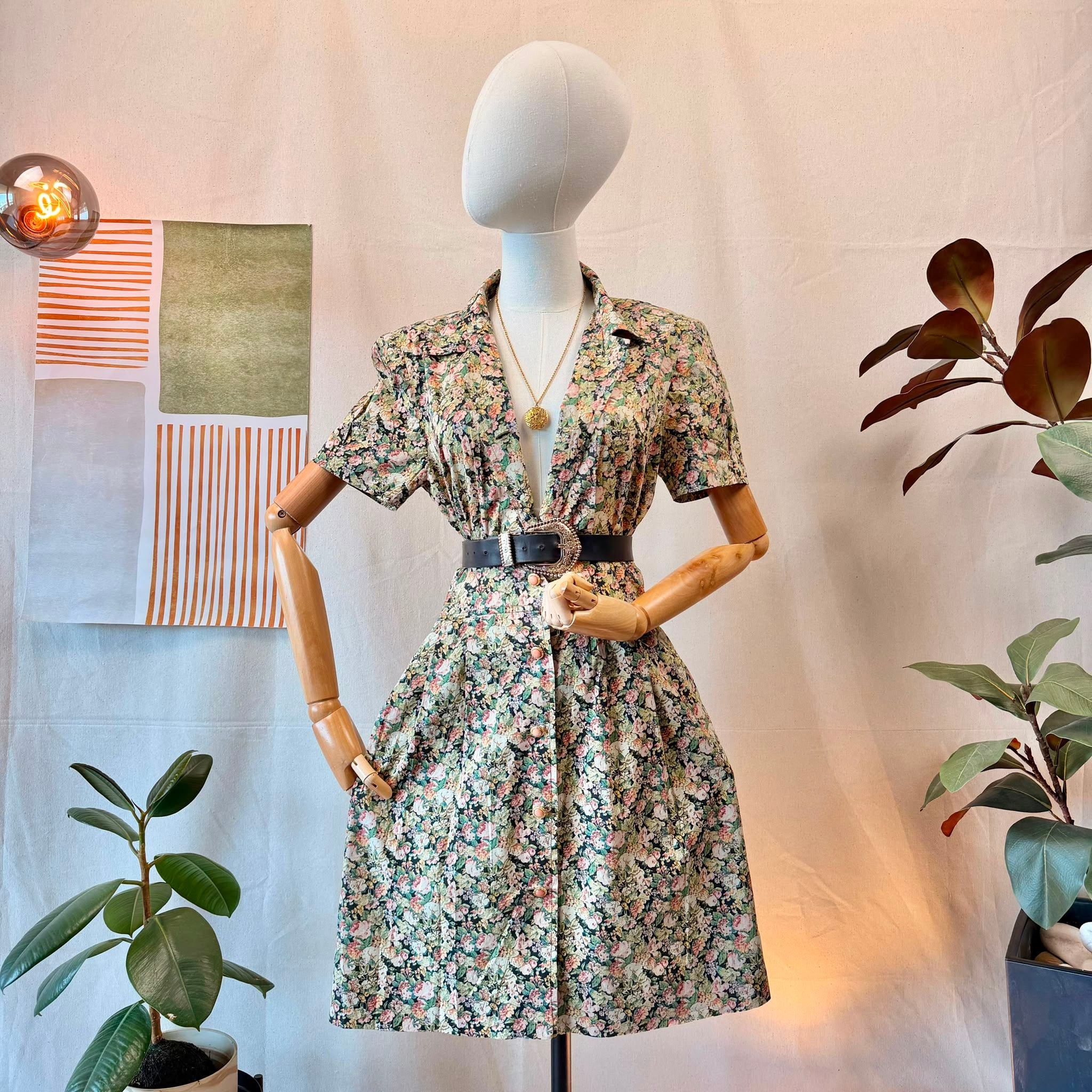 80s Floral Shirt Dress