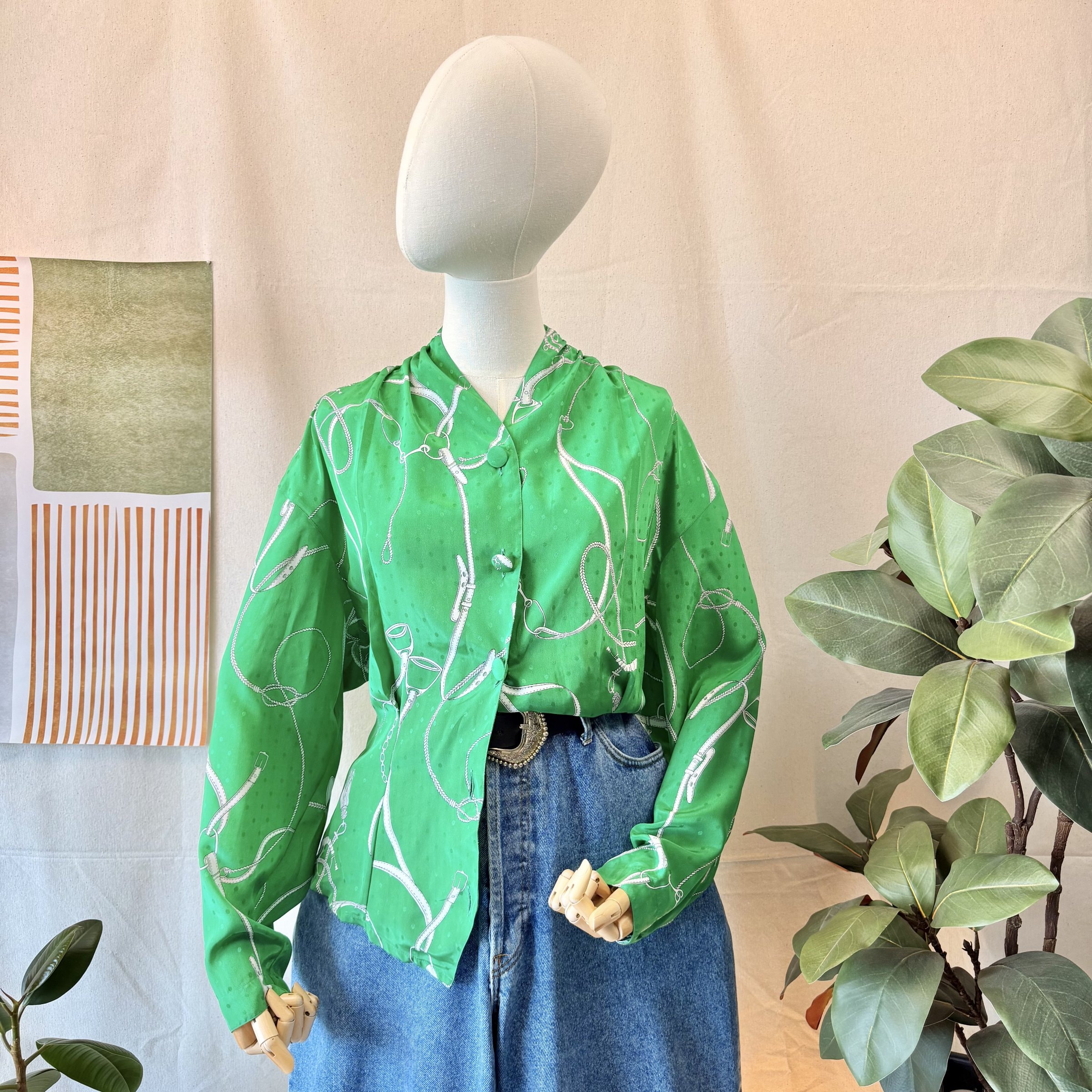 90s Green Equestrian Blouse